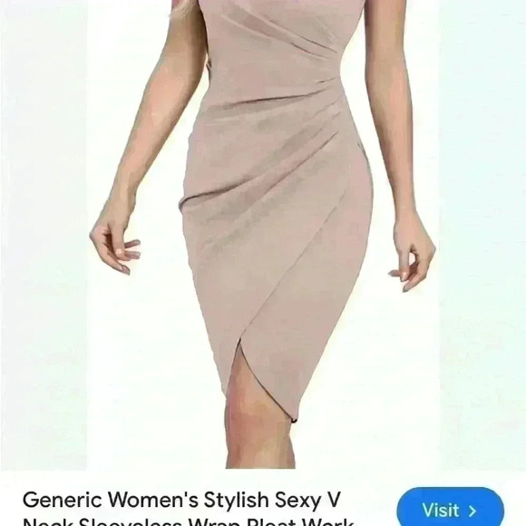 ihot Women’s V-neck sleeveless faux wrap ruched sheath cocktail dress - Picture 1 of 9